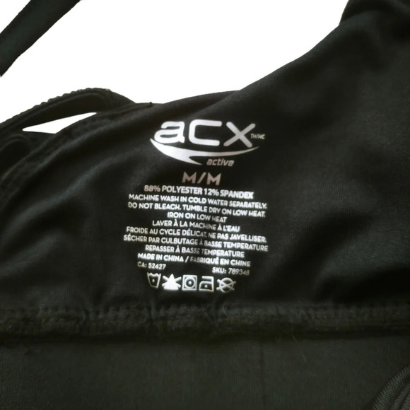 ACX Athleisure Workout Wear Tank Top Black White Stripes Criss Cross Back M - Picture 6 of 8